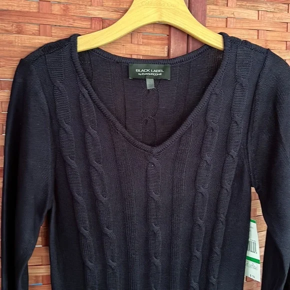 NWT Black Label by Evan Picone Navy Blue Long Sleeve Knitted Sweater Dress Large - Picture 8 of 13